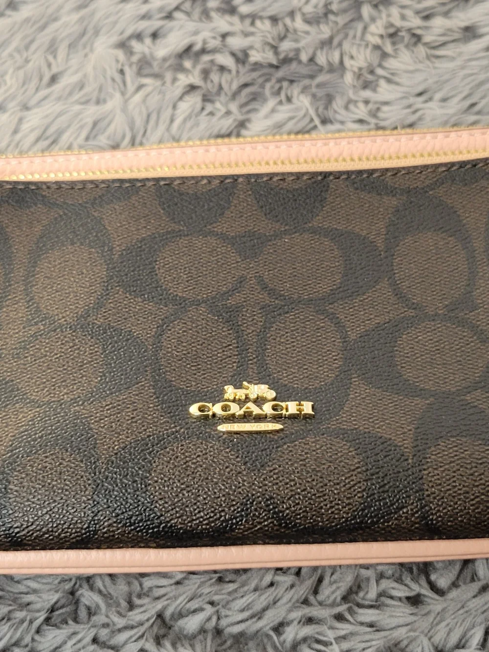 COACH Brown Signature Tote with Pink Trim and Wristlet